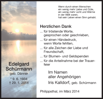 Traueranzeige von Edelgard Schürmann von Hersfeld