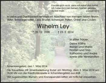 Traueranzeige von Wilhelm Ley von Hersfeld