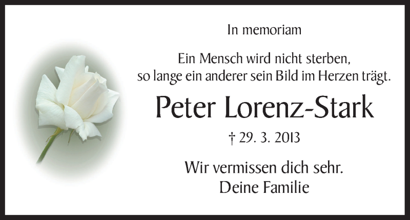  Traueranzeige für Peter Lorenz-Stark vom 29.03.2014 aus Hersfeld