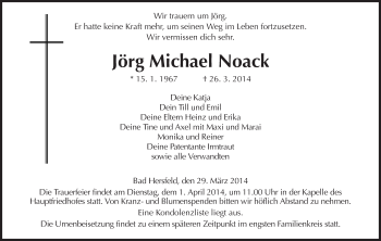 Traueranzeige von Jörg Michael Noack von Hersfeld