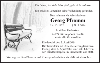 Traueranzeige von Georg Pfromm von Hersfeld