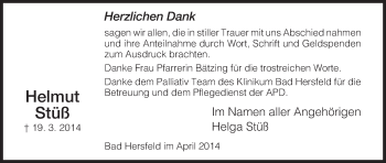 Traueranzeige von Helmut Stüß von Hersfeld