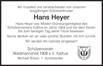 Traueranzeige von Hans Heyer von Hersfeld