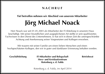 Traueranzeige von Jörg Michael Noack von Hersfeld