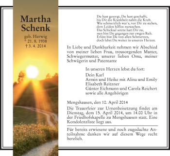 Traueranzeige von Martha Schenk von Hersfeld