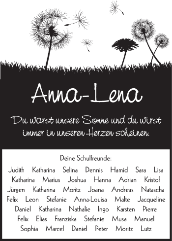 Traueranzeige von Anna-Lena  von Hersfeld