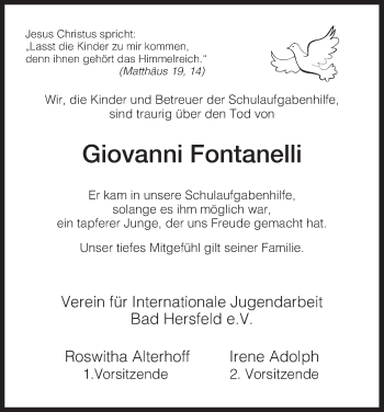 Traueranzeige von Giovanni Fontanelli von Hersfeld