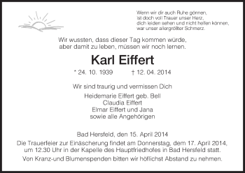 Traueranzeige von Karl Eifert von Hersfeld