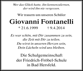 Traueranzeige von Giovanni Fontanelli von Hersfeld