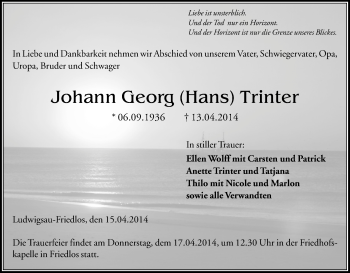 Traueranzeige von Johann Georg Trinter von Hersfeld