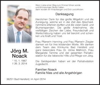 Traueranzeige von Jörg, M. Noack von Hersfeld