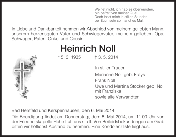 Traueranzeige von Heinrich Noll von Hersfeld