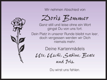 Traueranzeige von Doris Bommer von Hersfeld