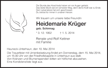 Traueranzeige von Heidemarie Krüger von Hersfeld