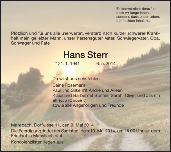 Traueranzeige von Hans Sterr von Hersfeld