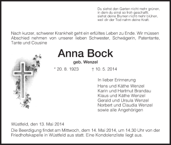 Traueranzeige von Anna Bock von Hersfeld