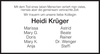 Traueranzeige von Heidi Krüger von Hersfeld