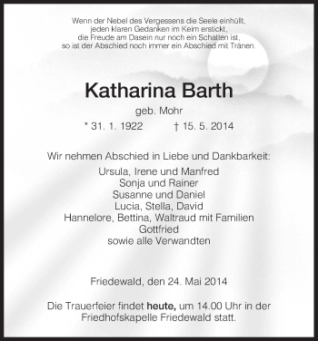 Traueranzeige von Katharina Barth von Hersfeld