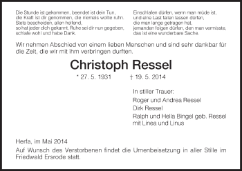 Traueranzeige von Christoph Ressel von Hersfeld