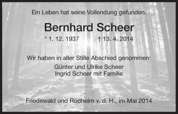 Traueranzeige von Bernhard Scheer von Hersfeld