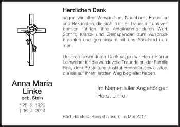 Traueranzeige von Anna Maria Linke von Hersfeld