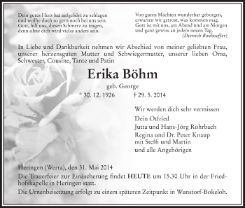 Traueranzeige von Erika Böhm von Hersfeld