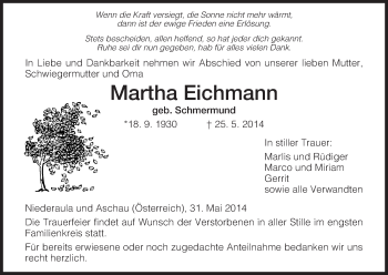 Traueranzeige von Martha Eichmann von Hersfeld