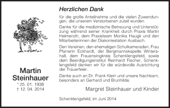 Traueranzeige von Martin Steinhauer von Hersfeld