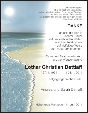 Traueranzeige von Lothar Christian Dettlaff von Hersfeld