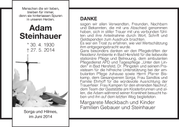 Traueranzeige von Adam Steinhauer von Hersfeld
