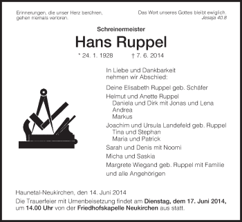 Traueranzeige von Hans Ruppel von Hersfeld