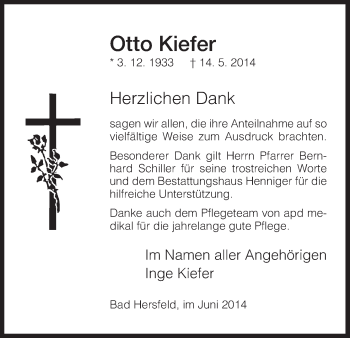 Traueranzeige von Otto Kiefer von Hersfeld