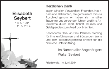 Traueranzeige von Elisabeth Seybert von Hersfeld