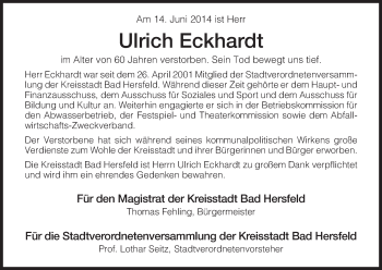 Traueranzeige von Ulrich Eckhardt von Hersfeld