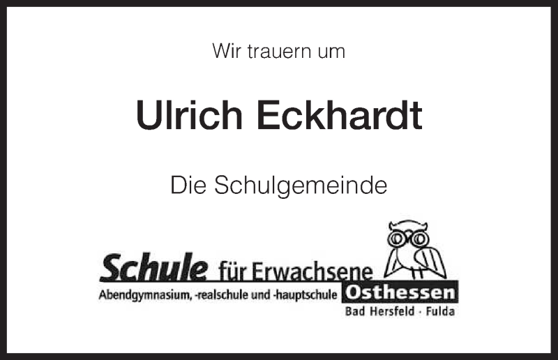  Traueranzeige für Ulrich Eckhardt vom 21.06.2014 aus Hersfeld
