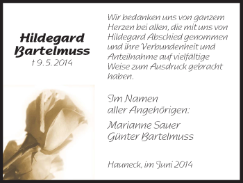Traueranzeige von Hildegard Bartelmuss von Hersfeld