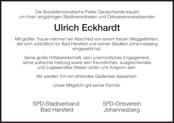 Traueranzeige von Ulrich Eckhardt von Hersfeld
