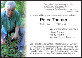 Traueranzeige von Peter Thamm von Hersfeld