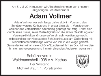 Traueranzeige von Adam Vollmer von Hersfeld