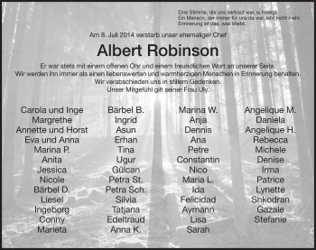 Traueranzeige von Albert Robinson von Hersfeld