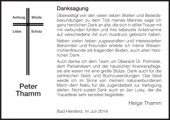 Traueranzeige von Peter Thamm von Hersfeld