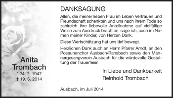 Traueranzeige von Anita Trombach von Hersfeld