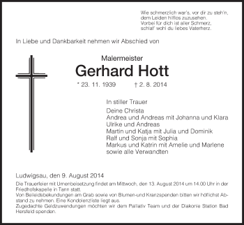 Traueranzeige von Gerhardt Hott von Hersfeld
