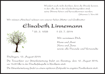 Traueranzeige von Elisabeth Linnemann von Hersfeld