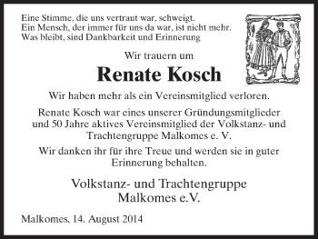 Traueranzeige von Renate Kosch von Hersfeld