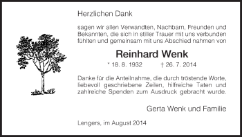 Traueranzeige von Reinhard Wenk von Hersfeld