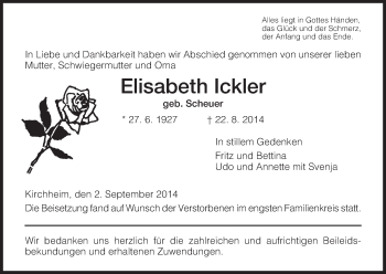 Traueranzeige von Elisabeth Ickler von Hersfeld