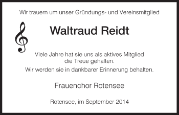 Traueranzeige von Waltraud Reidt von Hersfeld