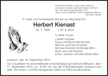 Traueranzeige von Herbert Kienast von Hersfeld