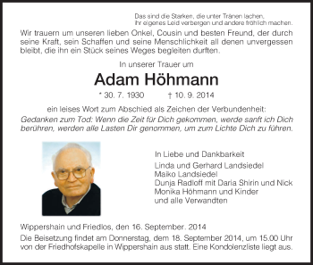 Traueranzeige von Adam Höhmann von Hersfeld